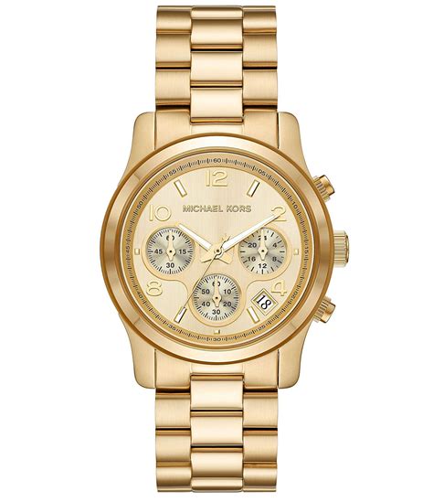 michael kors gold tone women's watch mk across face|michael kors runway chronograph.